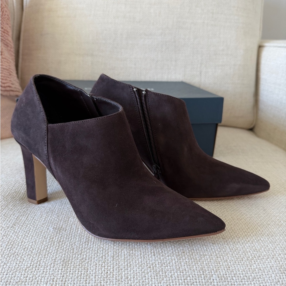 NWB  -Cole Haan Vestry Pointed Toe Booties – Dark Chocolate Suede, Size 9 - Picture 6 of 13